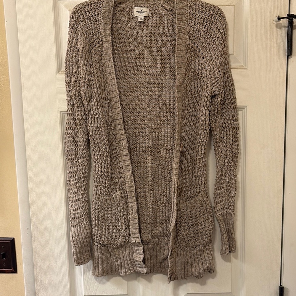 American Eagle Tan Open-Front Cardigan Sweater